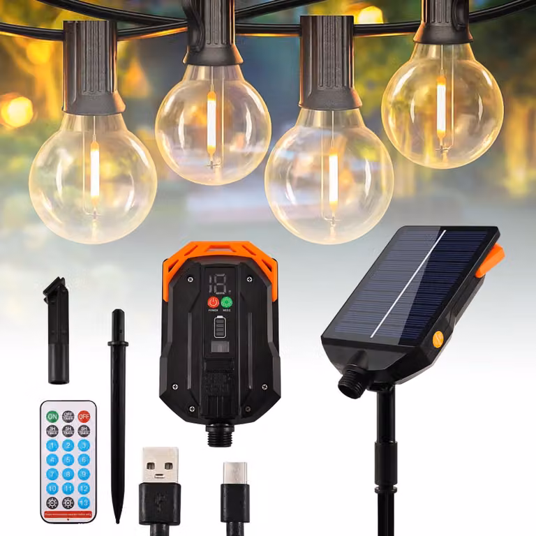 Modulo solare di ricambio per catena luminosa, 24 V, grado di protezione IP65, 13 modalità, con connessione USB-C