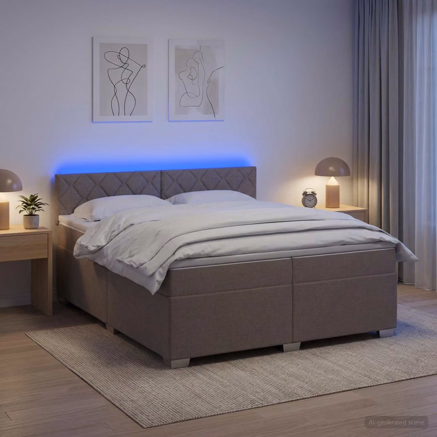 vidaXL Letto con Box Spring, Materasso Ibrido e Illuminazione LED con Porta USB, Grigio/Beige, L/P: 200 x 200 cm