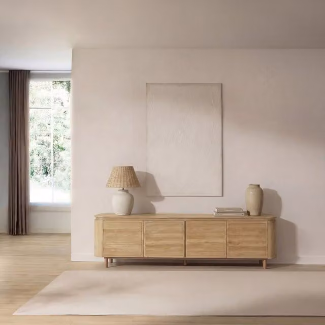 Mobile TV Bali Banak Premium in legno massello di mango marrone naturale per soggiorno moderno