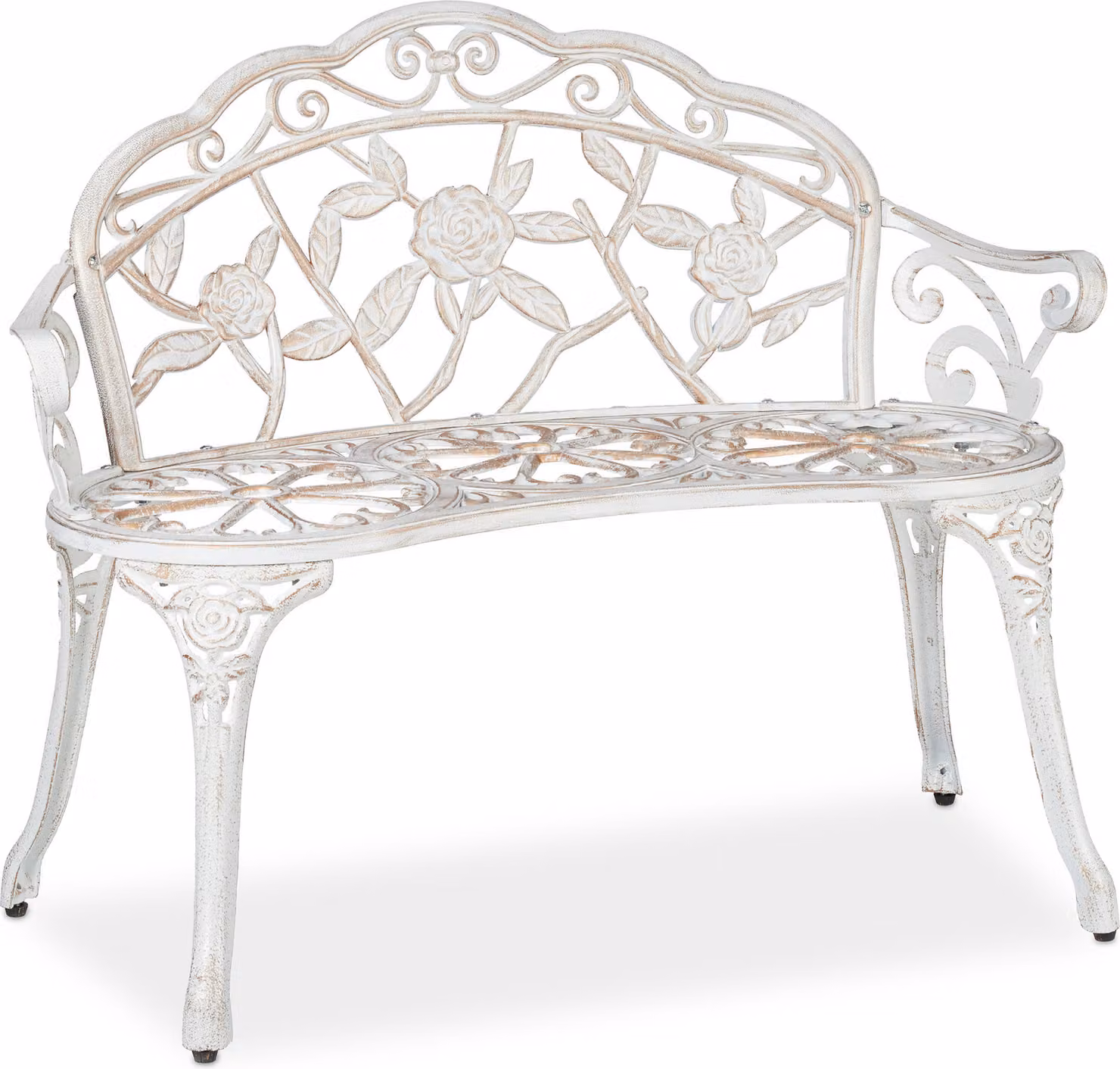 Panchina da giardino Relaxdays, a 2 posti, con motivo a rose, per terrazza o balcone, in alluminio e ghisa, stile antico, 78 x 98 x 57 cm, bianco/bronzo