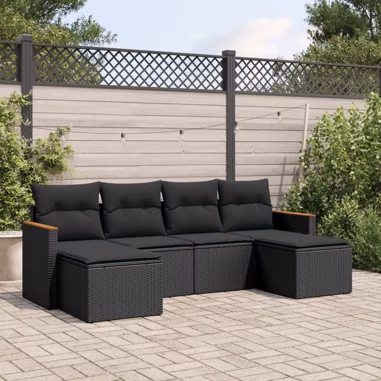 Maison Exclusive - Set Divano da Giardino 6 pz con Cuscini Nero in Polyrattan