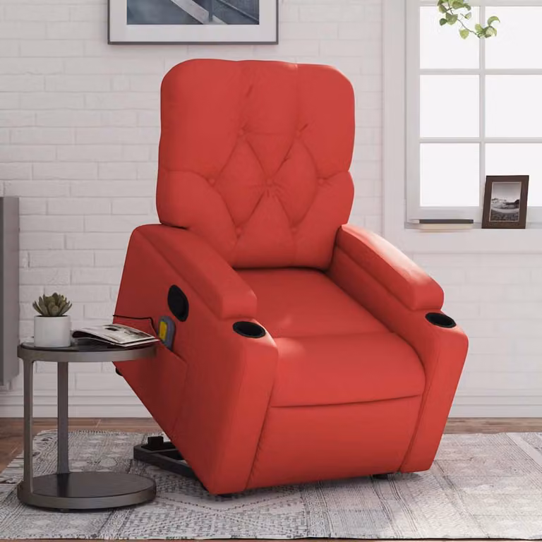 vidaXL Poltrona Alzapersona Reclinabile con Assistenza Elettrica in Similpelle Rossa