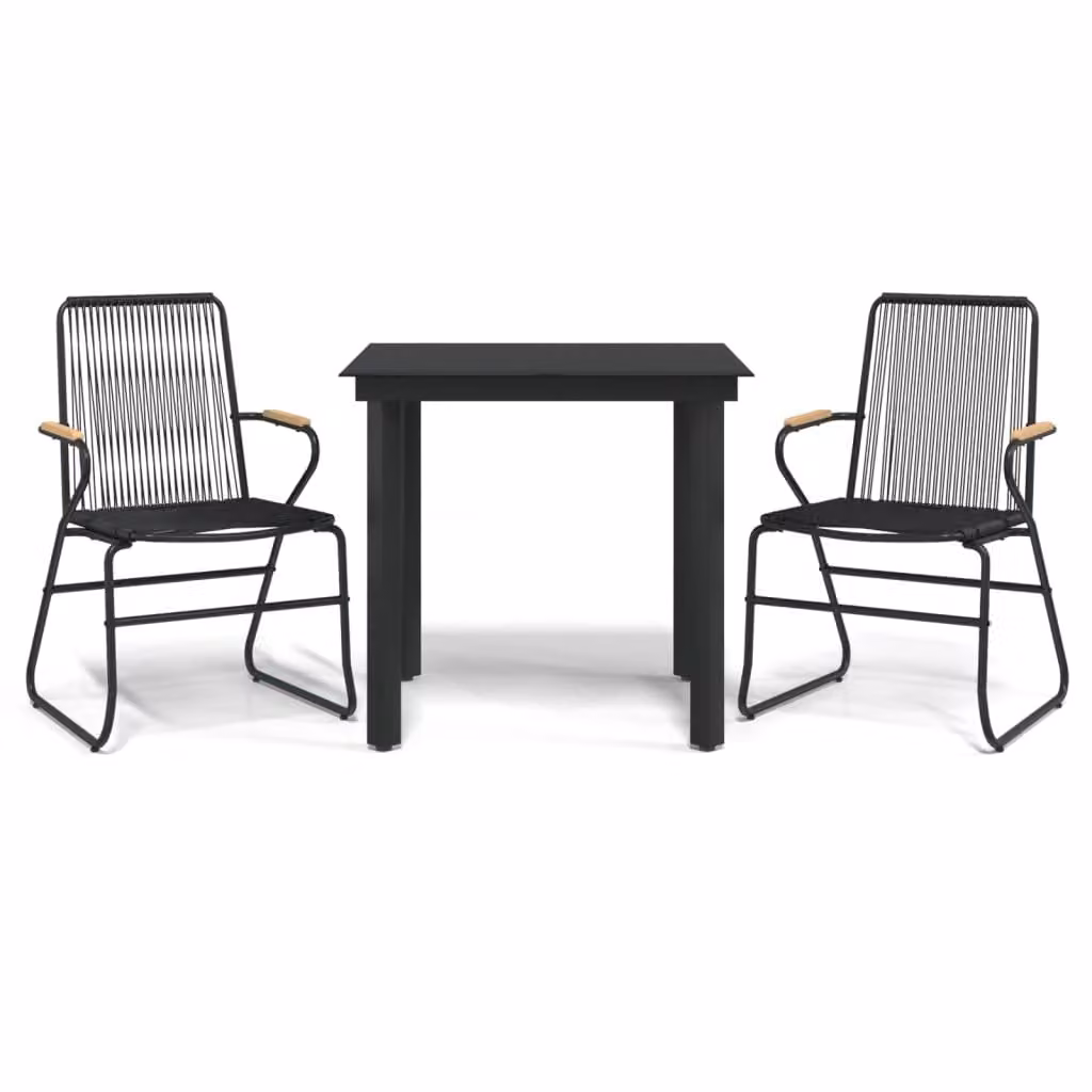Set da Pranzo da Giardino 3 pz Nero in Rattan PVC