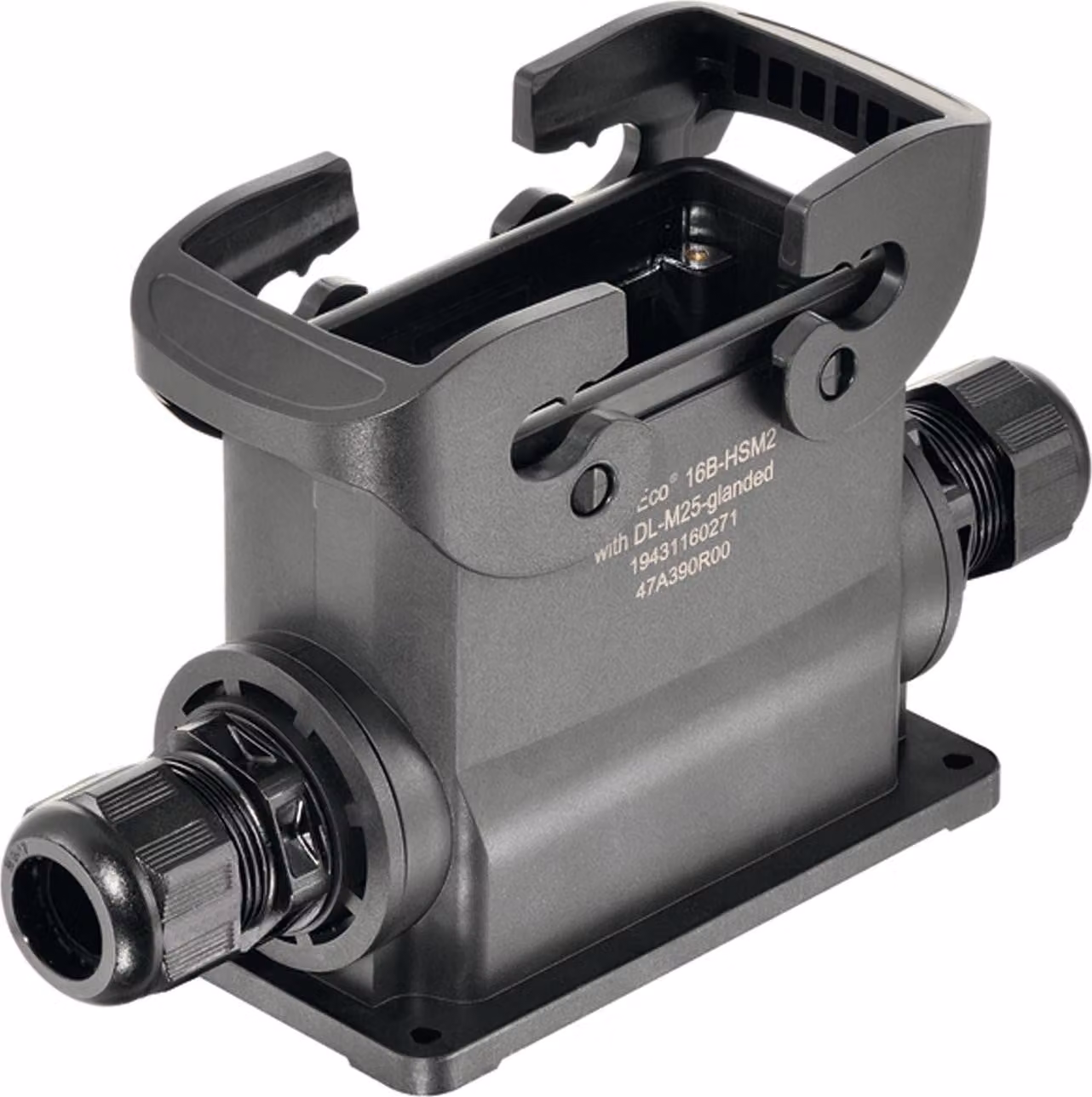 "Han ECO 16B custodia di base con pressacavo, uscita cavi laterale 2xM25, con 2 staffe trasversali"