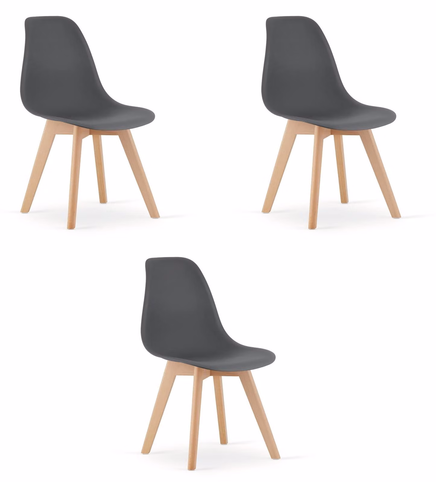 Sedia - Leobert - Kito - Grigio scuro/gambe naturali - 46 x 54,5 x 80 cm - Set da 3