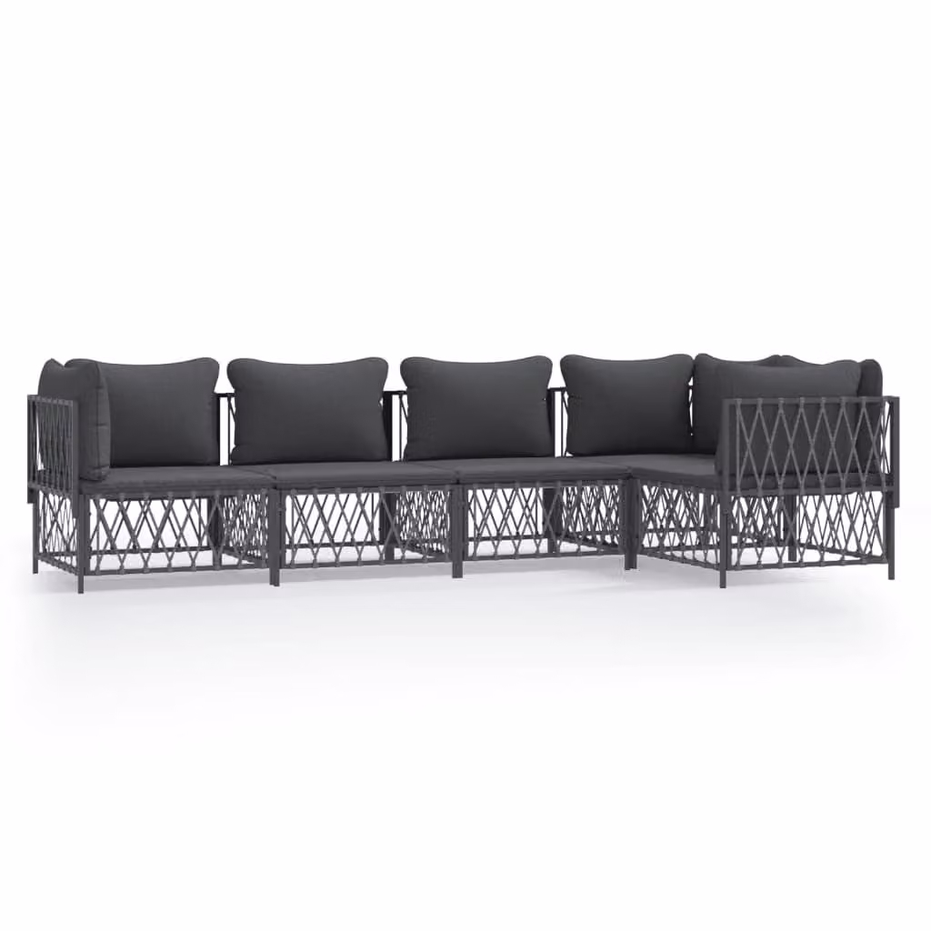 Set Salotto da Giardino 5 pz con Cuscini in Acciaio Antracite
