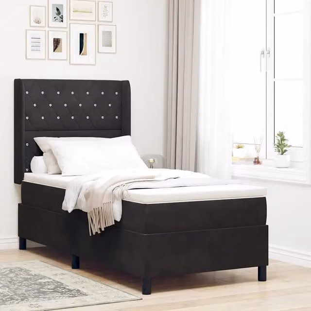 Letto a molle con materasso e illuminazione LED vidaXL in velluto nero L/P: 90 x 190 cm