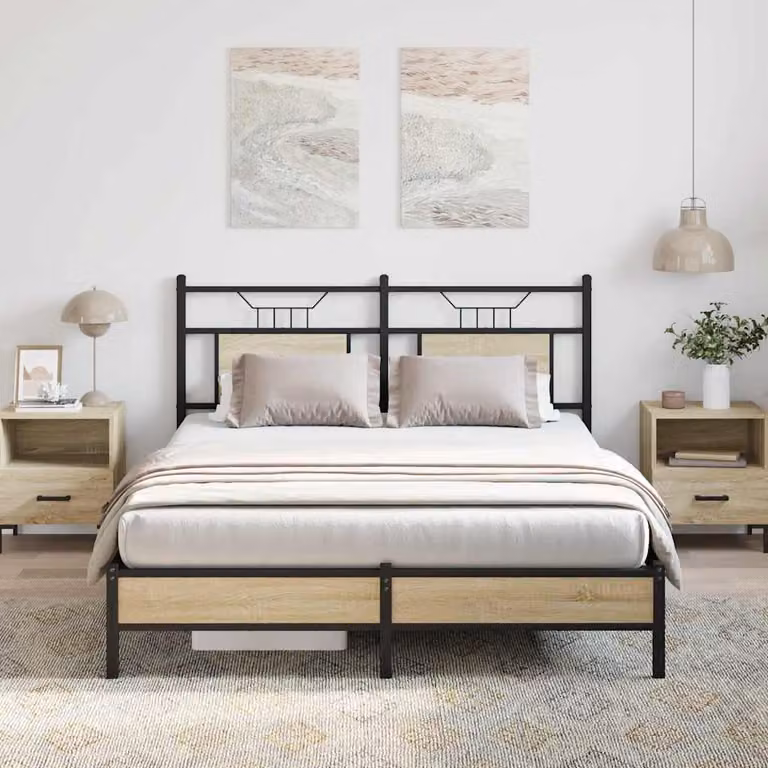 vidaXL Giroletto senza Materasso in Rovere Sonoma e Truciolato, L/P/H: 140 x 200 cm, Marrone