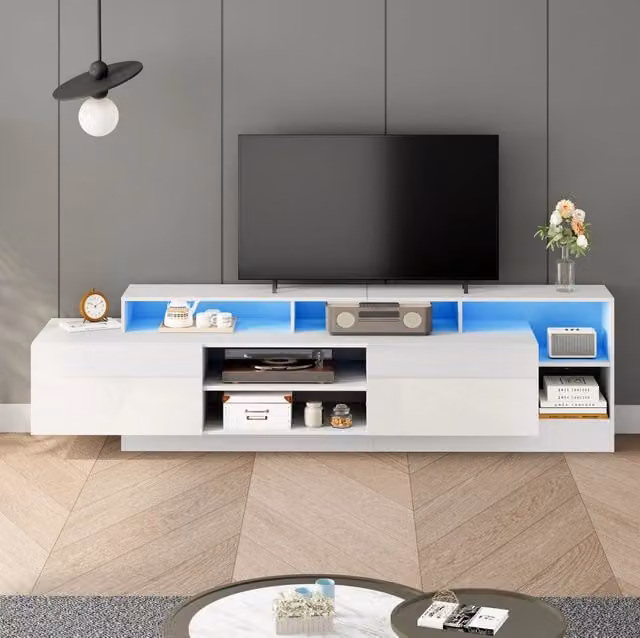 Mobile TV bianco lucido 190 cm con LED per TV fino a 70"