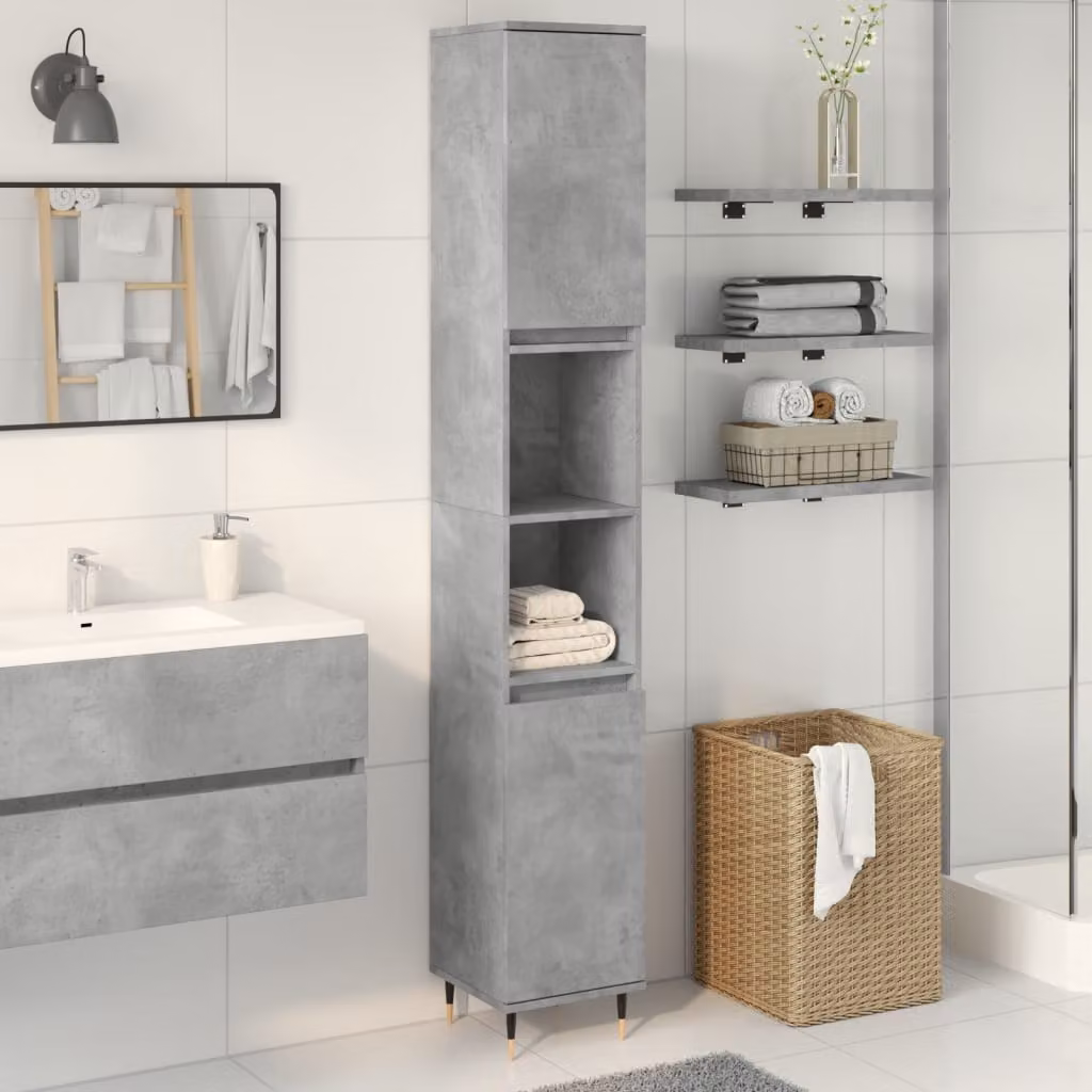 Armadietto da bagno sospeso vidaXL in stile industriale, colore grigio, con ante a battente e ripiani interni, L/P/H: 30 x 30 x 190 cm