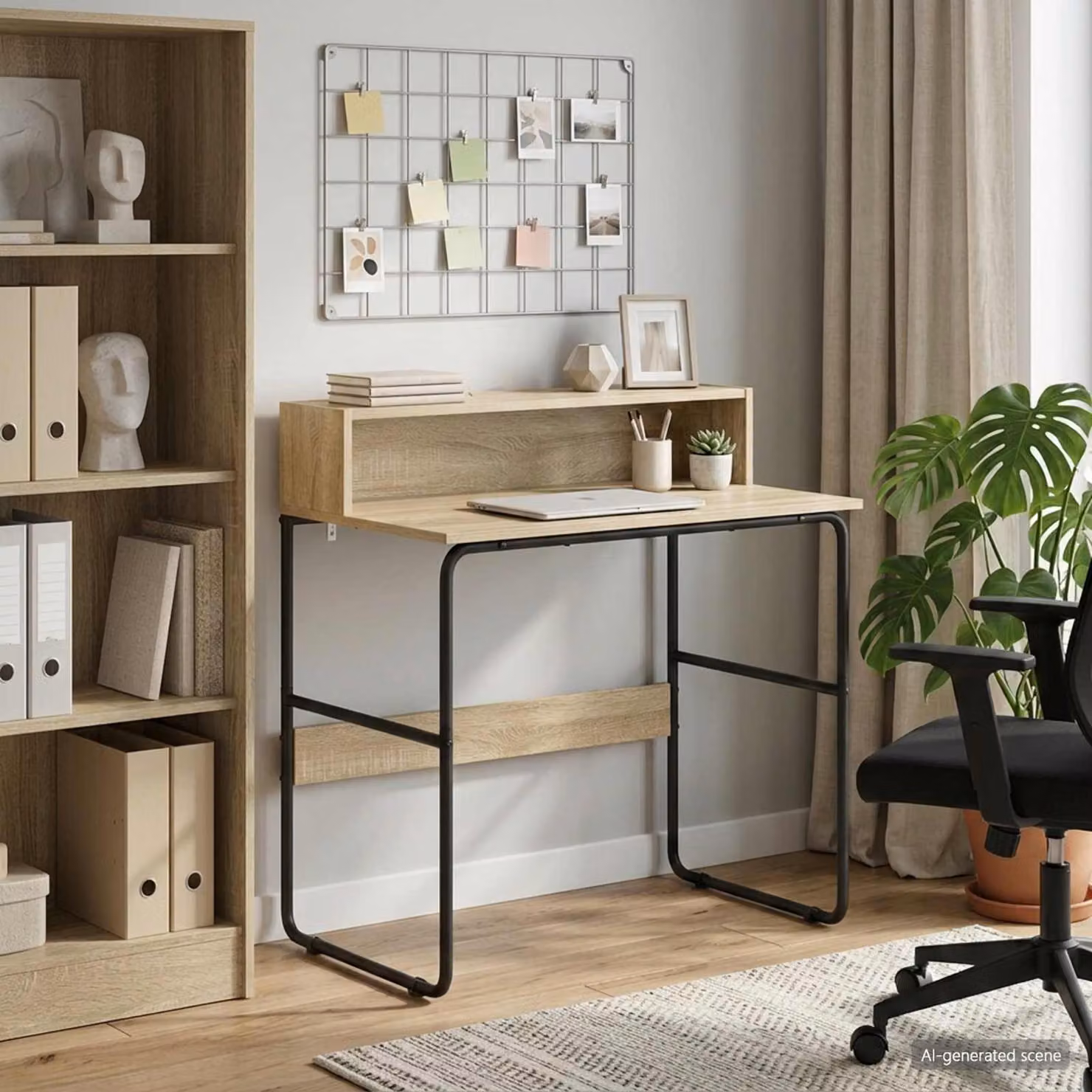 Scrivania moderna vidaXL in legno e metallo colore marrone con spazio di archiviazione L: 110 cm, P: 60 cm, H: 75 cm