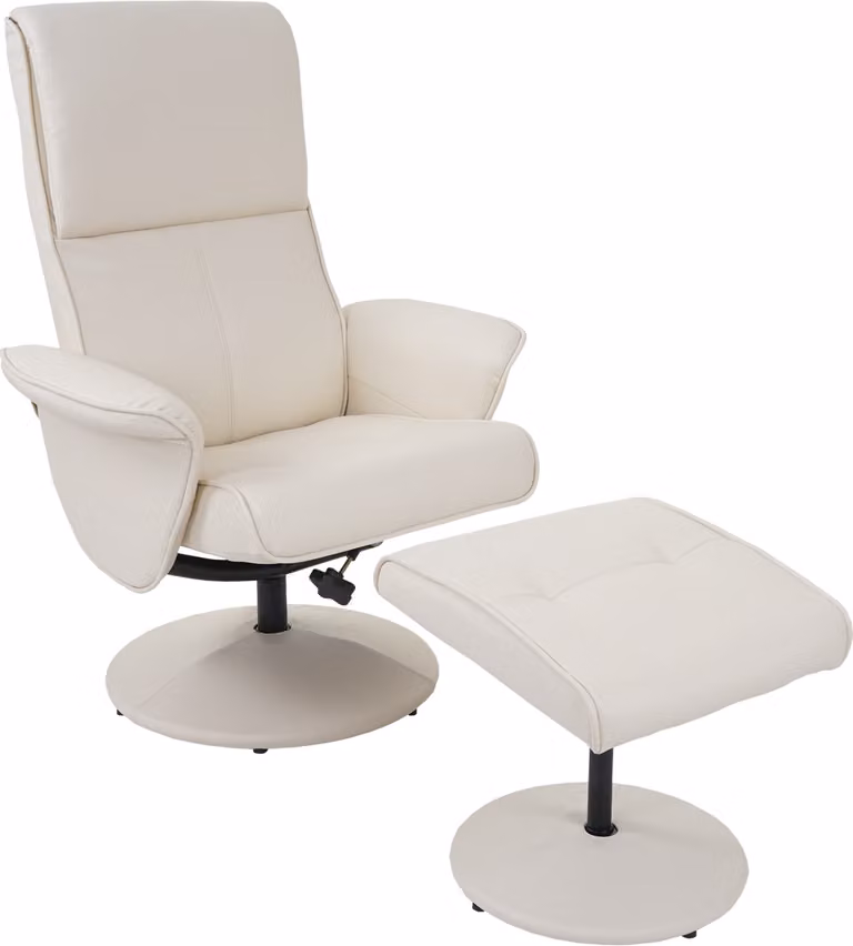 Poltrona reclinabile Helsinki, poltrona TV reclinabile con sgabello ~ Pelle finta, crema