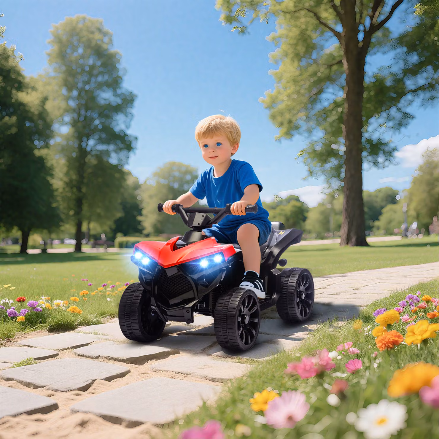 Quad Elettrico per Bambini AIYAPLAY ATV Rosso con Batteria Ricaricabile 6V, Fari LED e Musica per Età 3-8 Anni – 2