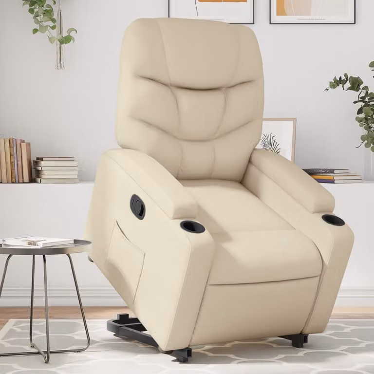 vidaXL Poltrona Alzapersona Reclinabile Beige in Similpelle con Assistenza Elettrica