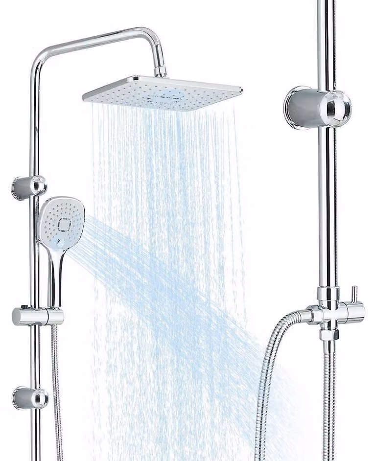 Sistema doccia a pioggia, soffione manuale, cromo, 29x19 cm, 3 funzioni