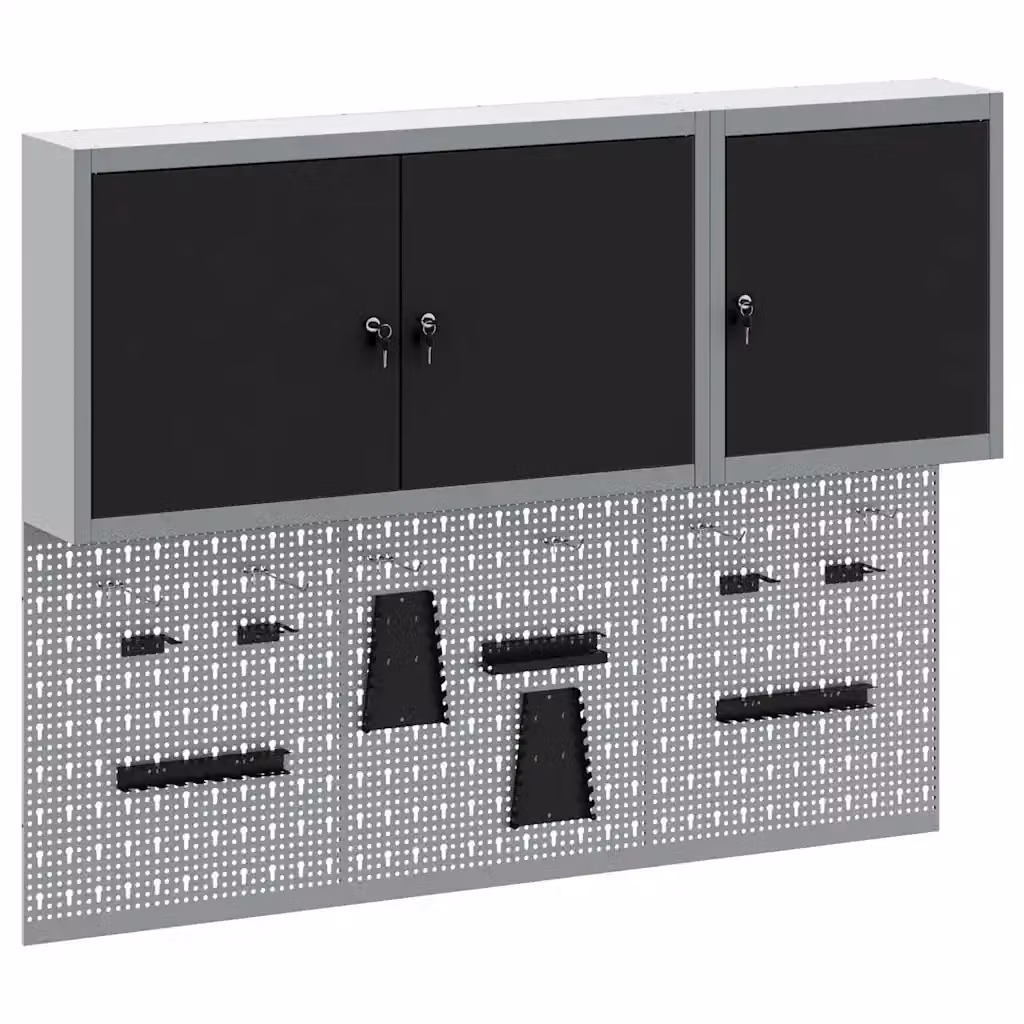 Set di 5 armadi per attrezzi vidaXL in acciaio nero con scaffale, montabili a parete e con serratura – 2