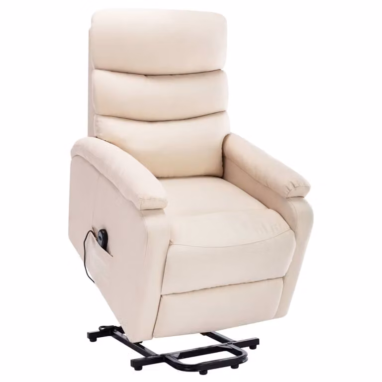 Poltrona massaggiante con ausilio stand-up in tessuto crema
