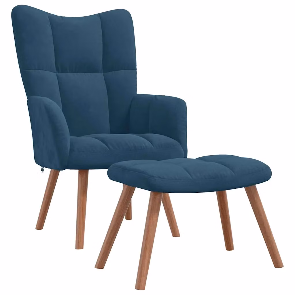 Poltrona Relax con Poggiapiedi in Velluto Blu con Braccioli e Struttura Moderna – 2