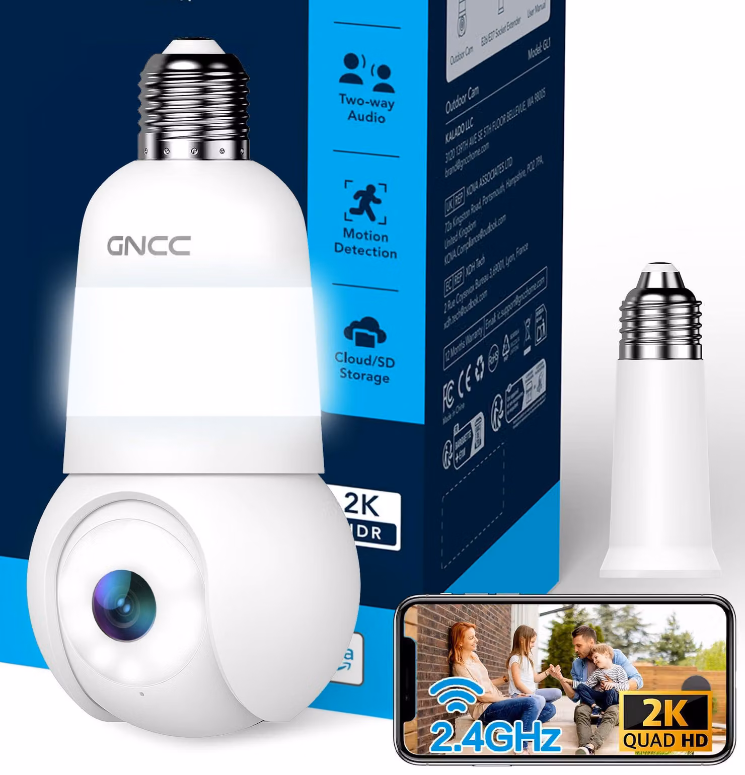 Telecamera di sicurezza Wi-Fi per interni ed esterni, con rotazione orizzontale di 355° e zoom, risoluzione 2K, visione notturna e rilevamento intelligente (IA)