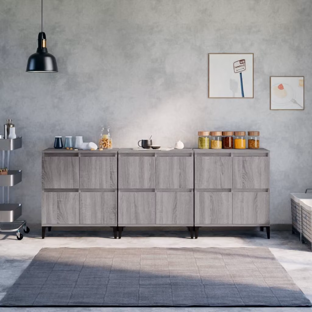 Set di 3 credenze vidaXL in legno multistrato e MDF, colore grigio, L: 60 cm, P: 35 cm, H: 70 cm
