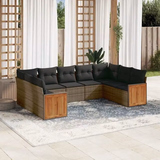 Set Divano da Giardino 9 pz con Cuscini Grigio in Polyrattan 3260359