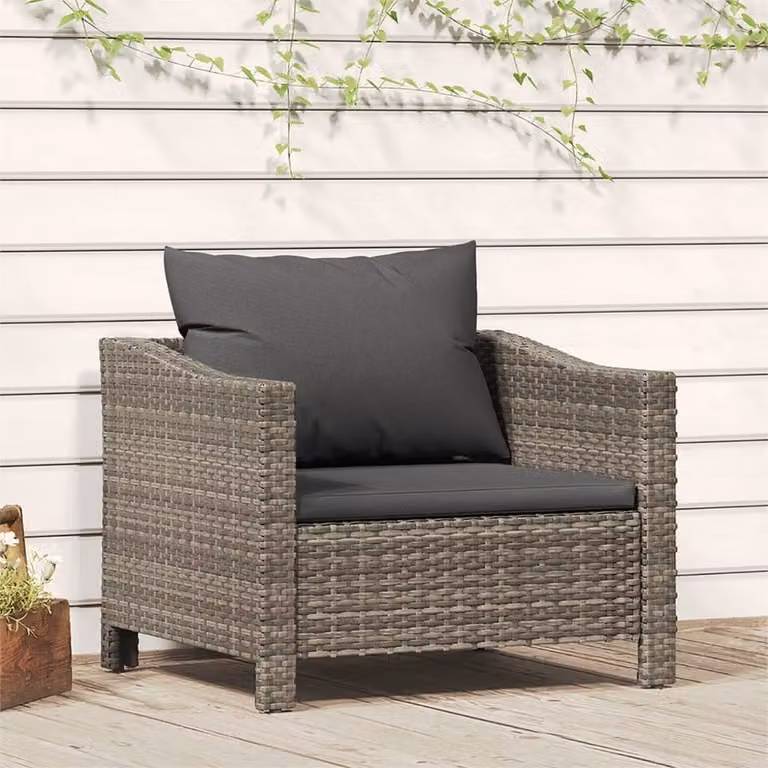 The Living Store Poltrona da giardino con cuscino in Poly Rattan grigio