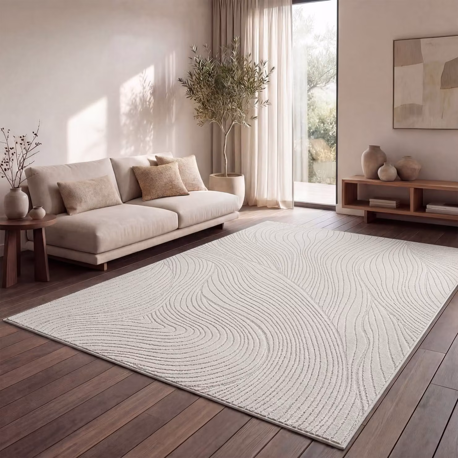 Tappeto Cotara beige per interni ed esterni con effetto alto-basso, L 120 cm x P 160 cm – 2