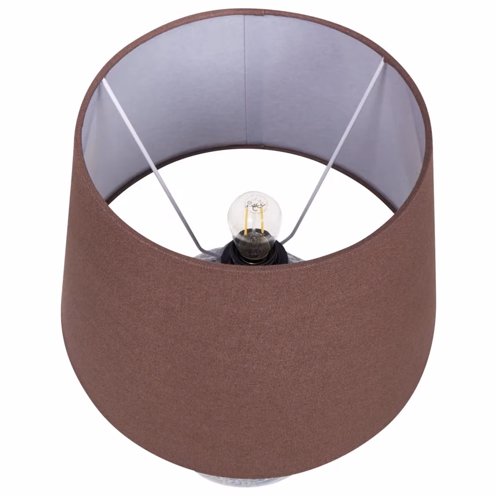 Lampada da tavolo BELIANI in porcellana bianco e blu con paralume in tessuto di lino marrone, stile classico ed elegante per soggiorno o camera da letto – 2