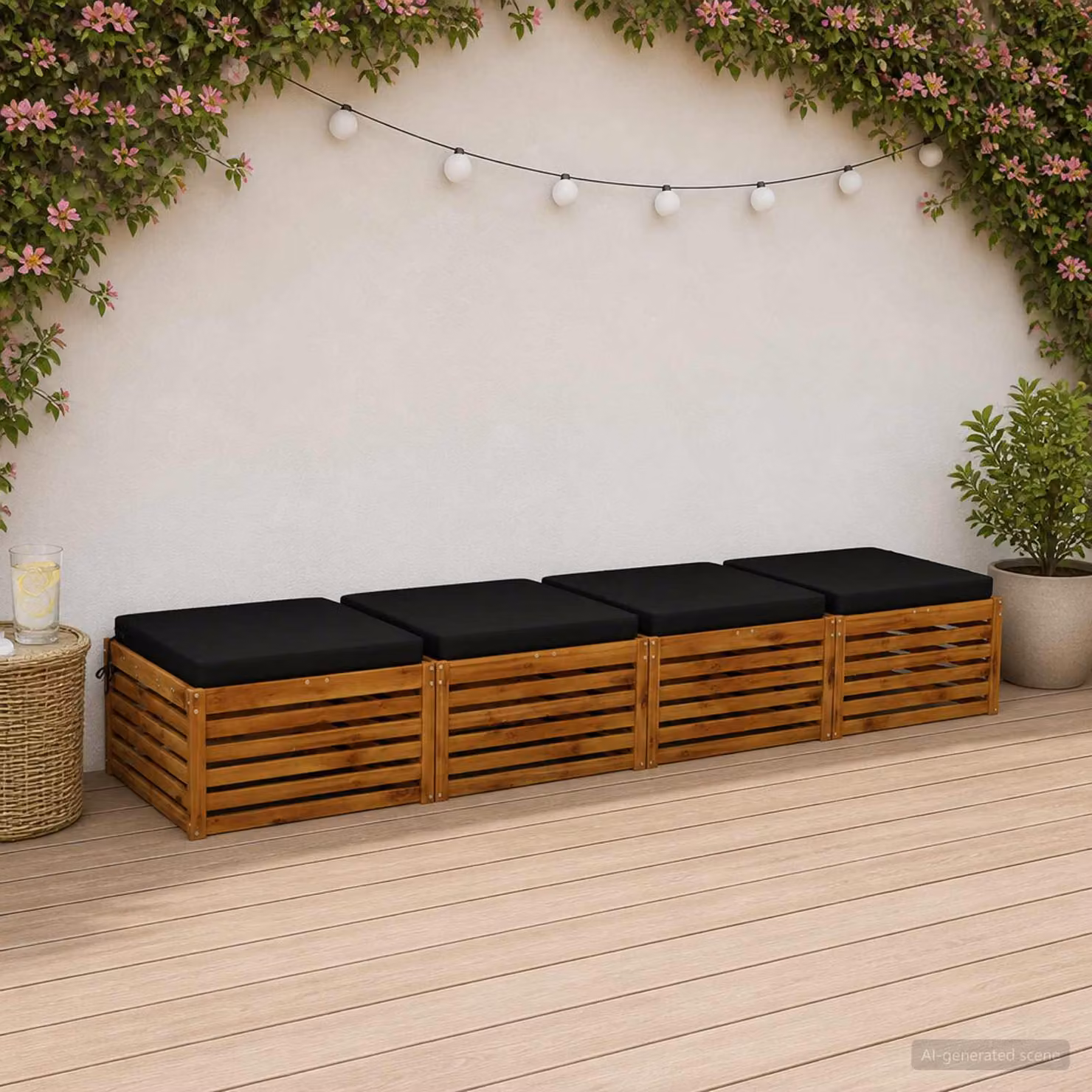 Set di 4 cuscini per sedia vidaXL SOEST in poliestere nero con rivestimento lavabile e resistente ai raggi UV