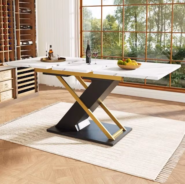 Tavolo da pranzo allungabile 120-160x80 cm in MDF effetto marmo nero