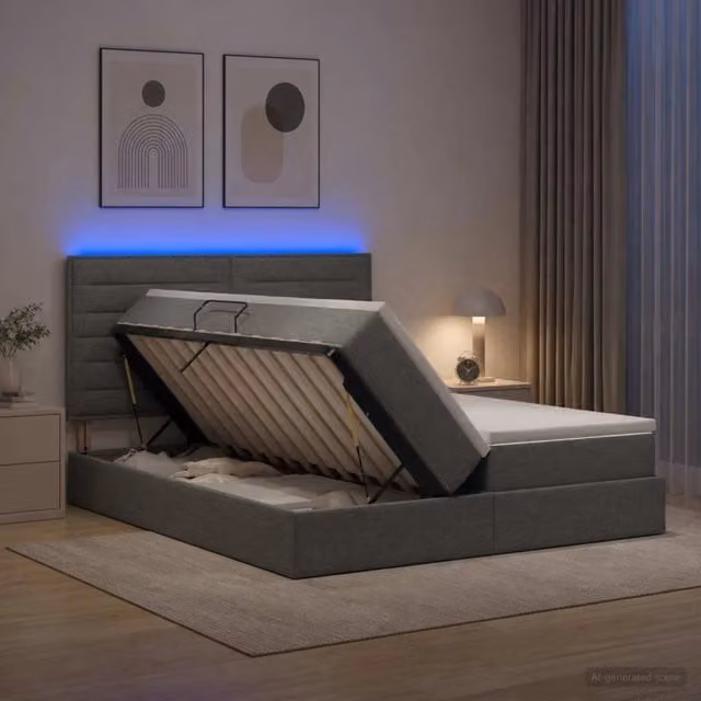 Letto con contenitore e illuminazione LED vidaXL, Grigio, L/P/H: 200 x 200 x 34 cm