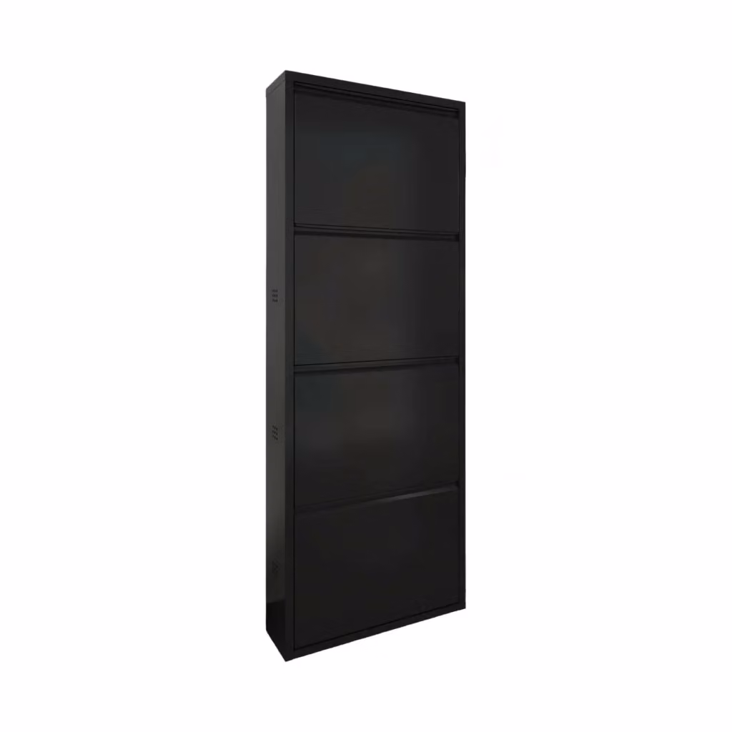 Scarpiera Axe DMORA in metallo nero opaco, mobile porta scarpe moderno da parete con vani basculanti, L: 50 cm, P: 15 cm, H: 138 cm – 2