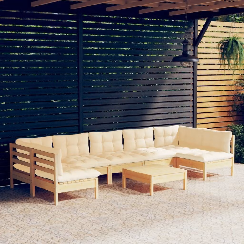 Maison Exclusive - Set Divani da Giardino 8 pz con Cuscini Crema in Massello di Pino