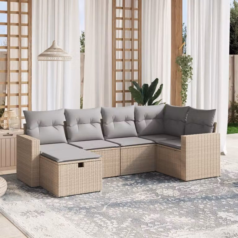 Maison Exclusive - Set Divano da Giardino 6 pz con Cuscini Beige Misto Polyrattan