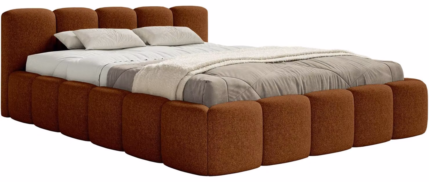 Selsey Cloudy Low – Letto imbottito 120x200 cm, contenitore e rete a doghe, ciniglia color rame