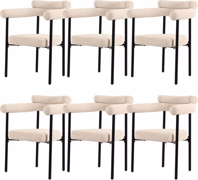 6 Sedie da Pranzo Moderne in Tessuto Scamosciato Crema con Seduta Ampia e Schienale Ergonomico
