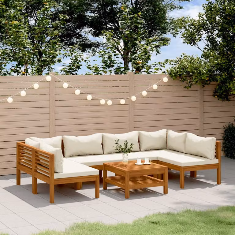 Maison Exclusive - Set da giardino da 7 pezzi con cuscini color crema, in legno massello di acacia