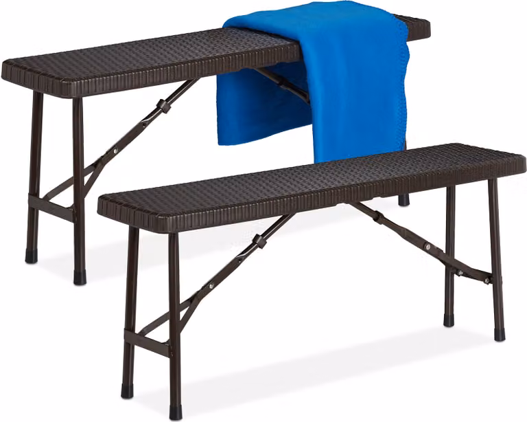 Set di 2 panche da birreria Relaxdays, panche pieghevoli per terrazze e giardini, in plastica, panche da campeggio L x P x A: 42x100x25 cm, marrone