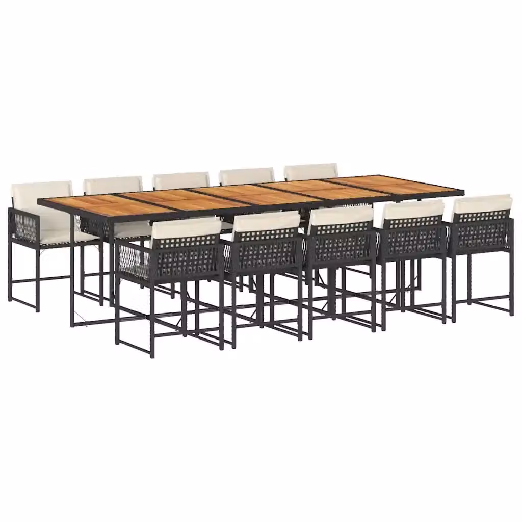 Set da pranzo da giardino vidaXL in polyrattan e legno di acacia da 11 pezzi con cuscini nero, marrone o bianco – 2