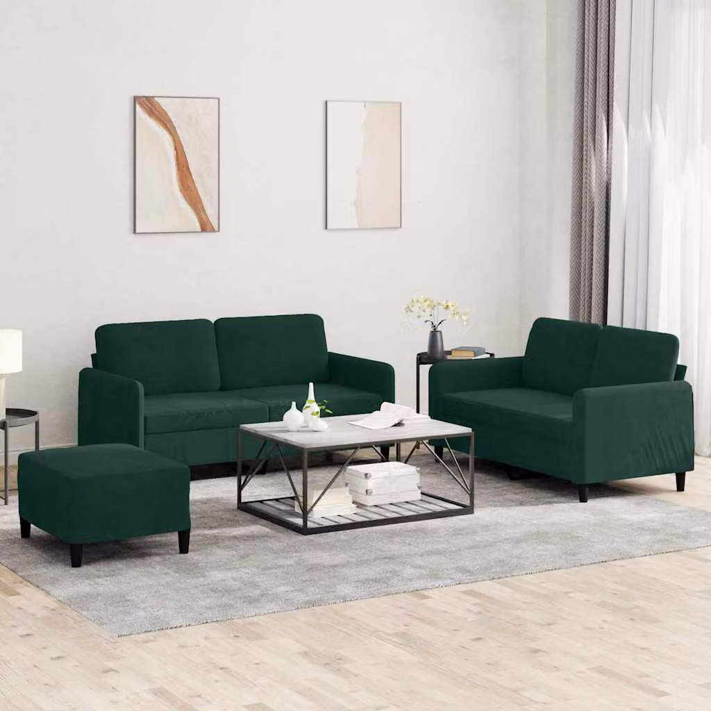 vidaXL Set di Divani 3 Pezzi Moderno in Velluto Verde con Cuscini Decorativi – 1