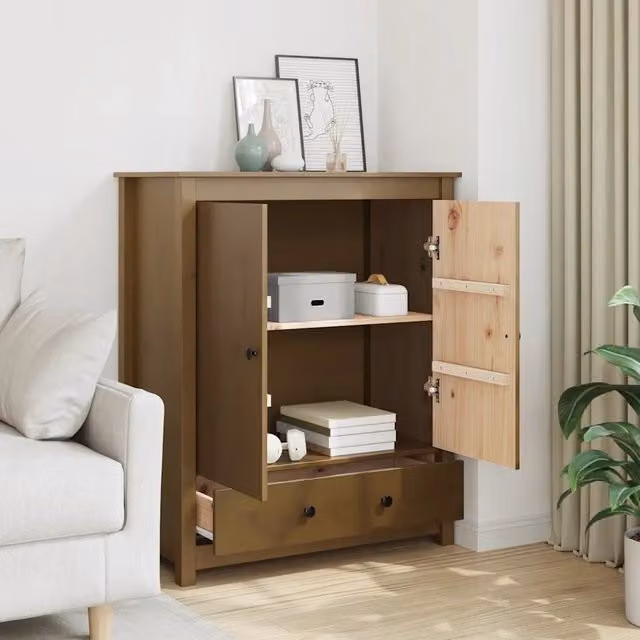 Credenza in legno massello di pino marrone stile industrial vidaXL L: 83 cm, P: 41,5 cm, H: 100 cm – 1