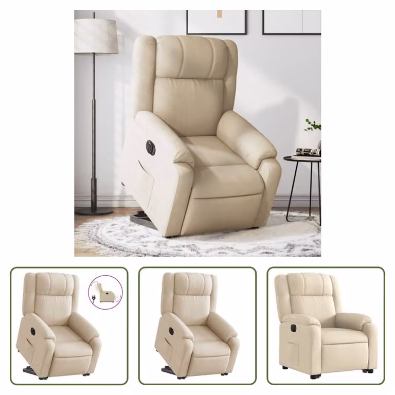 The Living Store Poltrona relax con supporto elettrico in tessuto crema