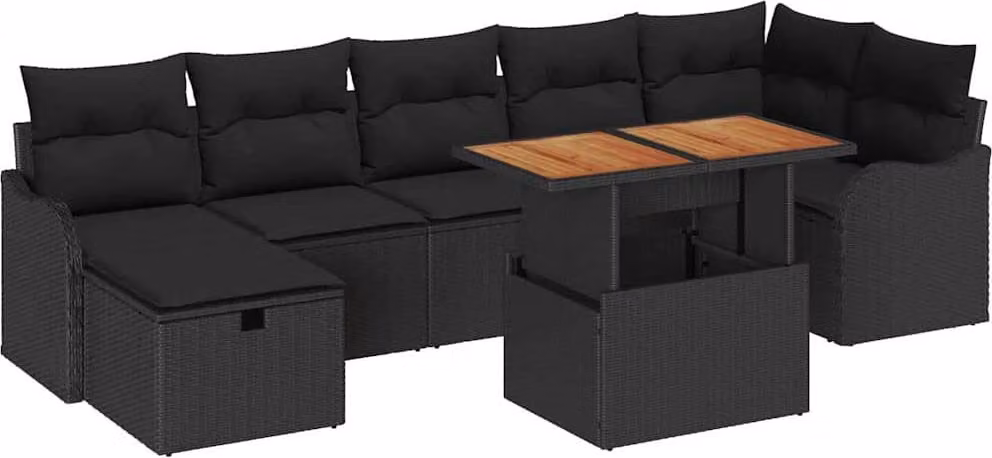 Set Divano da Giardino con archiviazione 8 pcs Nero Poly Rattan