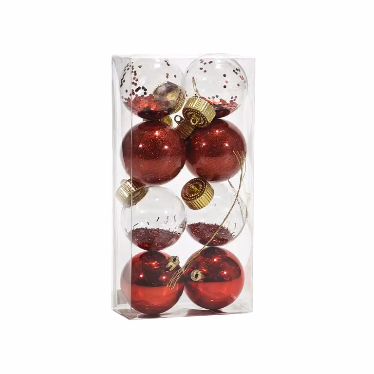 VESTIAMO CASA Set di 8 palline di Natale rosse e trasparenti con diametro: 6 cm