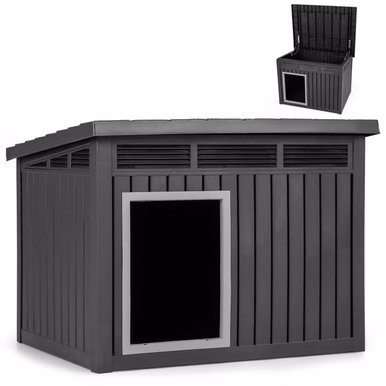 COSTWAY 81x64x61 cm Cuccia per cani da esterno e interno, con tetto spiovente ribaltabile, fori di drenaggio, molla a gas e aperture di ventilazione