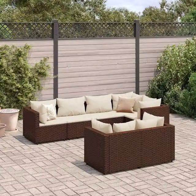 Set Divani da Giardino 7 pz con Cuscini in Polyrattan Marrone 3308185