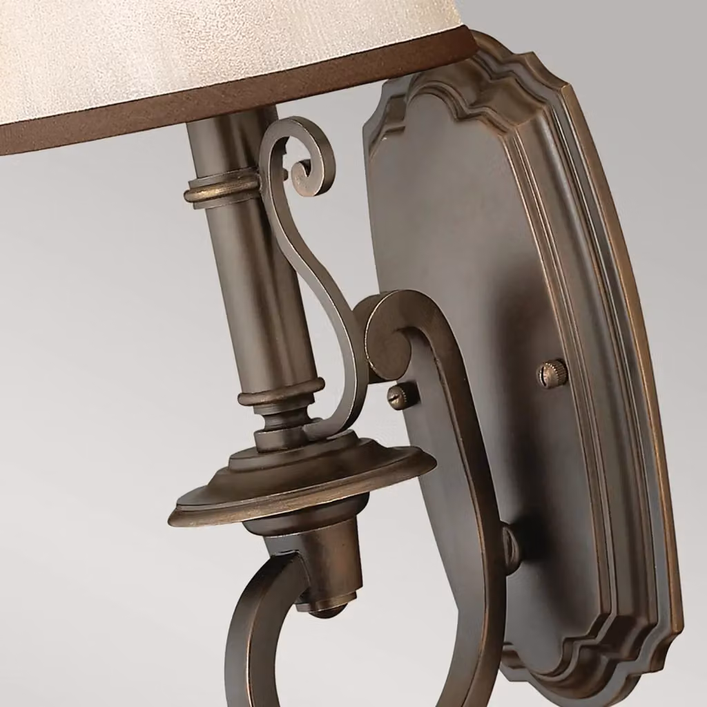 Applique Classica Plymouth Hinkley in Acciaio Bronzo Antico e Tessuto Beige con 1 Luce E14 – 2