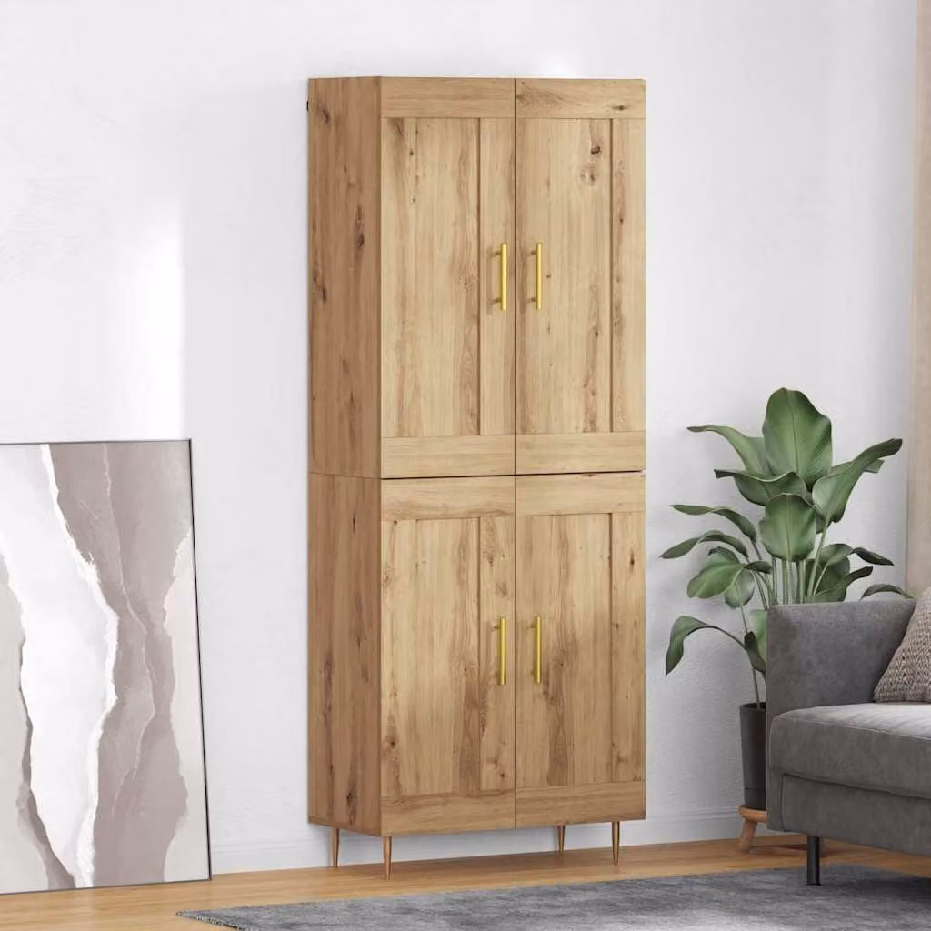 Credenza moderna vidaXL in rovere con ante a battente e ripiani interni, colore marrone e oro, L: 69,5 cm, P: 34 cm, H: 180 cm