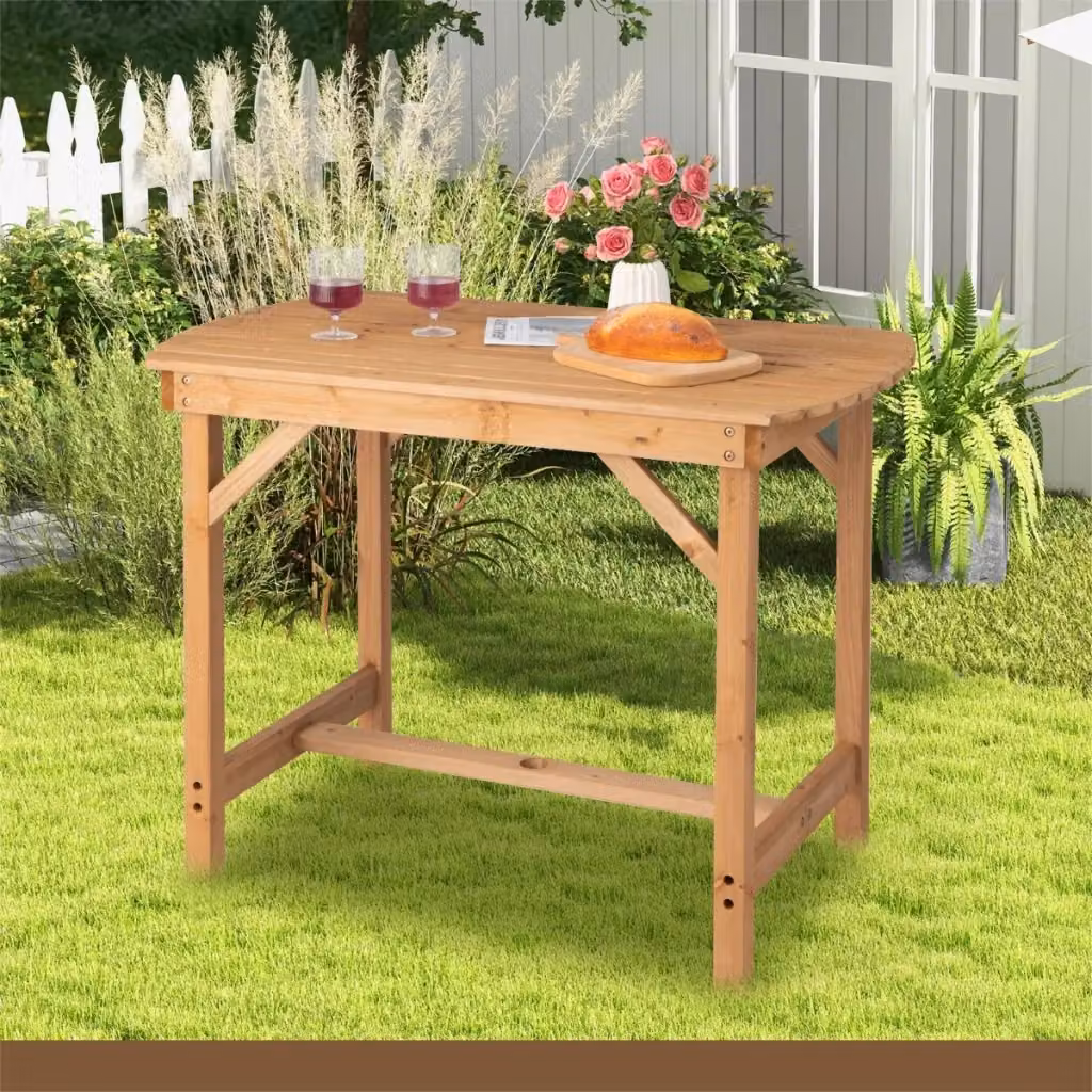 Tavolo da pranzo rettangolare in legno di abete per esterni e giardino, colore marrone, L: 180 cm, P: 60 cm, H: 75 cm – 2