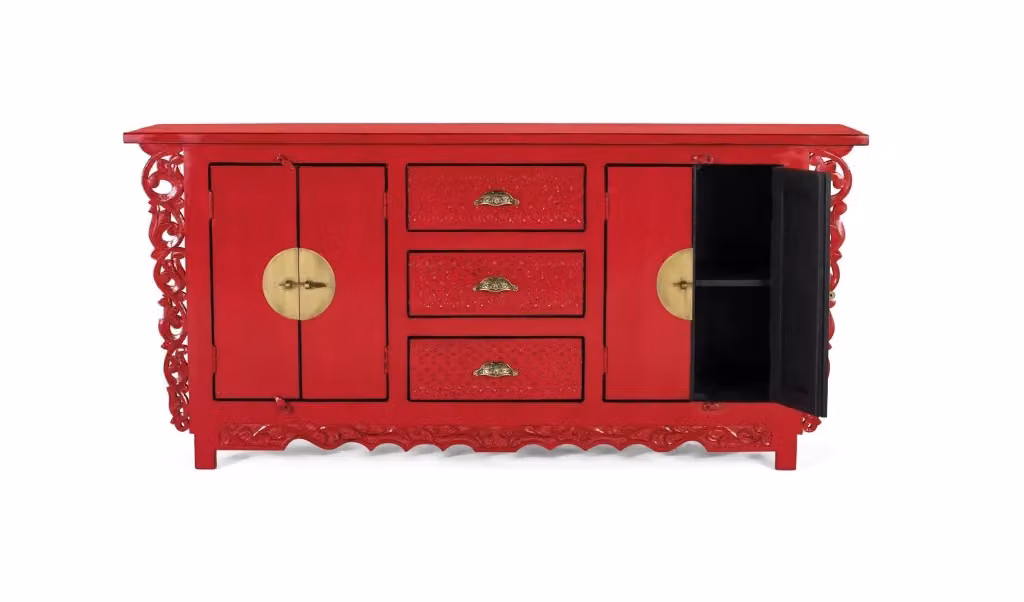 Credenza in legno di mango rosso con stile orientale per il tuo soggiorno – 2